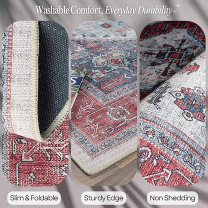Fame Rugs Turkish Rug. Washable Vintage Oriental Antique Inspired Traditional Doormat Small Modern Area Rugs Luxury Entryway Entry Bedroom Bathroom Kitchen