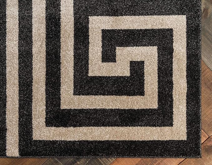 Unique Loom Athens Collection Classic Geometric Modern Border Design Area Rug (5' 0 x 8' 0 Rectangular, Black/ Beige)
