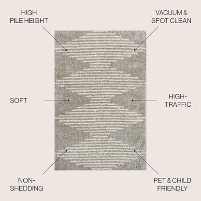 JONATHAN Y Elm Diamond Stripe Shag Gray/Ivory Indoor Area Rug, 5x8, Geometric, Bohemian, Contemporary, Easy-Cleaning for Living Room, Bedroom, Kitchen, Pet Friendly, Non-Shedding (MOH408B-5)