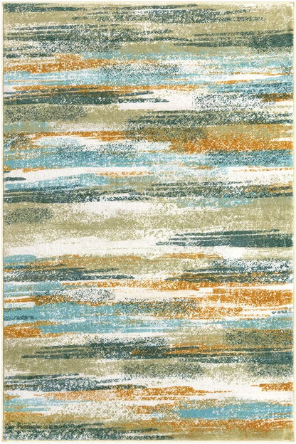 Modern Abstract 5x7 Machine Washable Area Rug Non-Slip Soft Bedroom Living Romm Rug Green Mustard Multi Ultra Thin Print Faux Wool Floor Carpet Throw Rug for Nursery Playroom Dining Room Office
