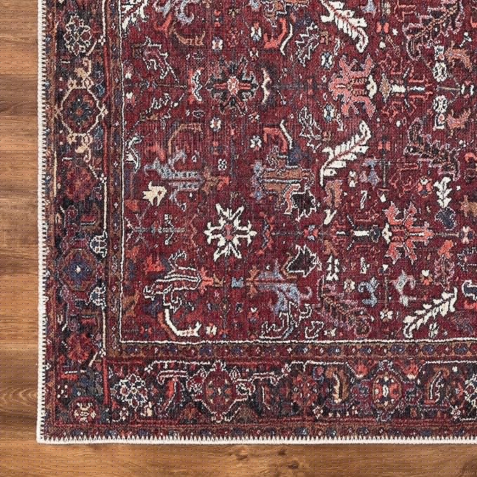 Bloom Rugs Washable Non-Slip 2' x 3' Rug - Burgundy Traditional Bordered Area Rug for Living Room, Bedroom, Dining Room, and Kitchen - Exact Size: 2' x 3'