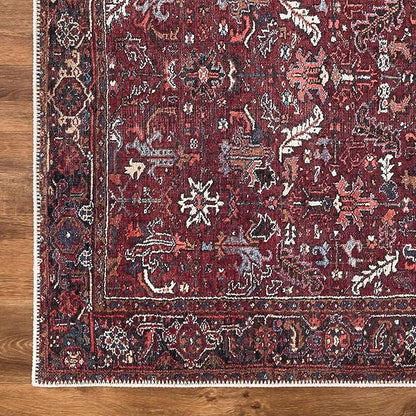 Bloom Rugs Washable Non-Slip 4' x 6' Rug - Burgundy Traditional Bordered Area Rug for Living Room, Bedroom, Dining Room, and Kitchen - Exact Size: 4' x 6'