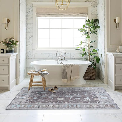Fame Living Faded Oushak Rug, Turkish Vintage Floral Pastel Large Oversized Area Rugs for Living Room Dining Bedroom Kitchen Bathroom Nursery (854BB, 5' x 6'9")