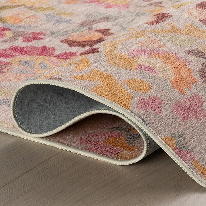Dash & Albert INES Multi Machine Washable Rug, 9.5 X 13.5 Feet, Multicolored/Yellow Floral Pattern