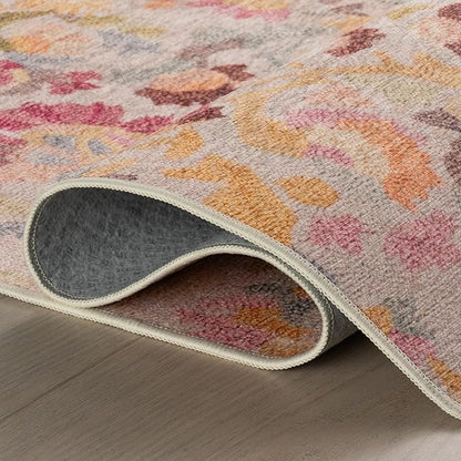Dash & Albert INES Multi Machine Washable Rug, 6 X 9 Feet, Multicolored/Yellow Floral Pattern