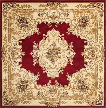 Rugs.com Chateau Collection Rug – 7' Square Red Medium Rug Perfect for Living Rooms, Kitchens, Entryways