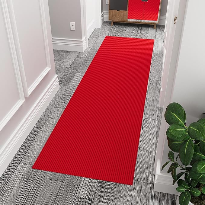 Ottomanson 6'6" x 2' Hallway Runner with Scraper Pile Extra Durable Non-Slip Rug Mat for Indoor & Outdoor Use - Ideal for Kitchen, Entryway, Patio & Garage - High-Traffic Carpet, Red