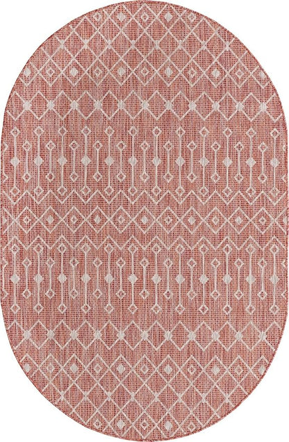 Unique Loom Outdoor Trellis Collection Area Rug - Tribal Trellis (5' 3" x 8' Oval, Rust Red/ Ivory)