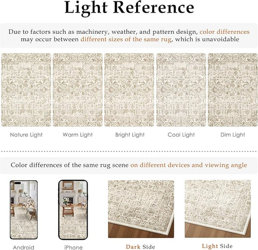 Light Brown Runner Rug 2x6 Hallway Machine Washable Kitchen Vintage Distressed Non Slip Long Carpet Indoor Retro Floral Bedroom Accent Throw Rug for Bathroom Office Laundry Dining Room