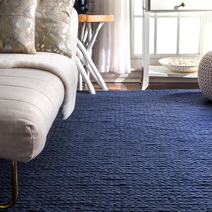nuLOOM 3x5 Penelope Wool Braided Handmade Area Rug, Navy, Solid Rustic Farmhouse Style, For Bedroom, Living Room, Hallway, Entryway