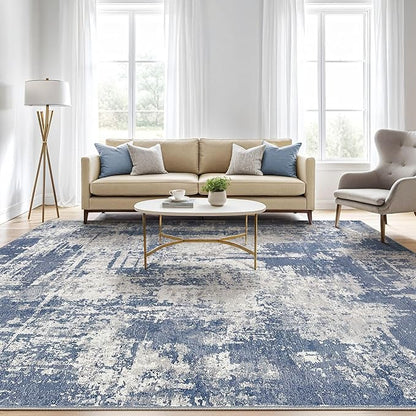 8x10 Area Rugs Living Room: Washable Large Abstract Modern Soft Rug Stain Resistant Indoor Floor Non Slip Accent Carpet for Bedroom Nursery Playroom Dining Room Office Dorm Home House- Navy Grey