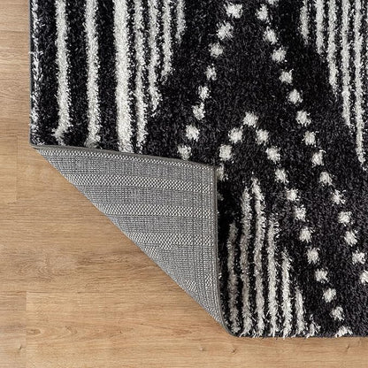 Rugshop Geometric Shag Runner Rug Anthracite Dark Gray and White 2' 3" x 12' Great for Long Hallways, Open Entryways, or Galley Kitchens