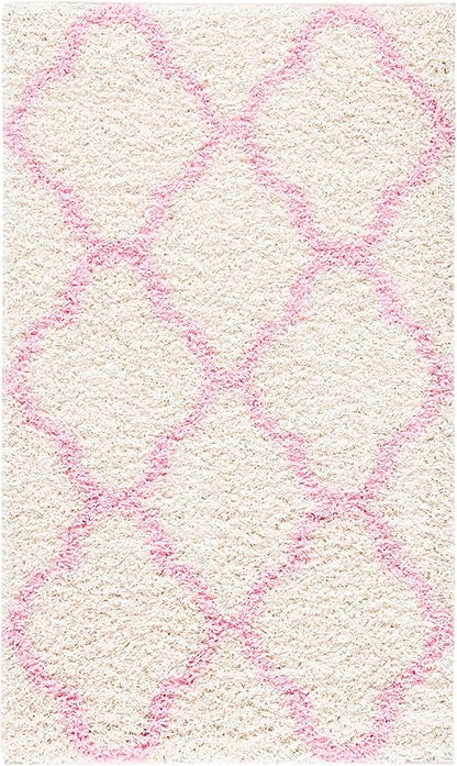 SAFAVIEH Dallas Shag Collection Accent Rug - 3' x 5', Ivory & Light Pink, Trellis Design, Non-Shedding & Easy Care, 1.5-inch Thick Ideal for High Traffic Areas in Foyer, Living Room, Bedroom (SGD257P)
