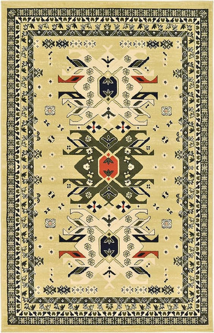 Unique Loom Taftan Collection Border Geometric Tribal Inspired Design Area Rug (5' 0 x 8' 0 Rectangular, Gold/ Gray)