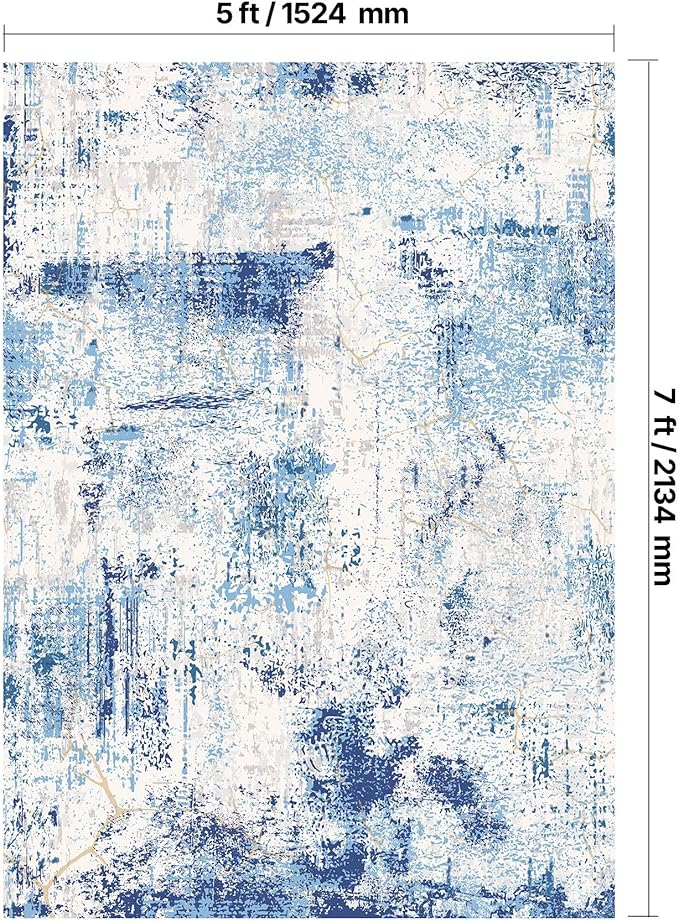 VEVOR 5 x 7 ft Area Rug Large Washable Rug Non-Slip and Tear-Resistant Soft Carpet Pet & Child Friendly Modern Area Rugs Indoor Mat for Bedroom Office Living Room Kids Room Entryway Blue