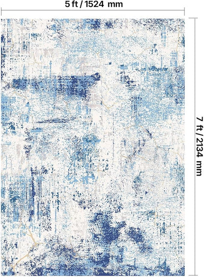 VEVOR 5 x 7 ft Area Rug Large Washable Rug Non-Slip and Tear-Resistant Soft Carpet Pet & Child Friendly Modern Area Rugs Indoor Mat for Bedroom Office Living Room Kids Room Entryway Blue