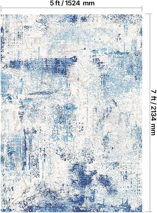 VEVOR 5 x 7 ft Area Rug Large Washable Rug Non-Slip and Tear-Resistant Soft Carpet Pet & Child Friendly Modern Area Rugs Indoor Mat for Bedroom Office Living Room Kids Room Entryway Blue