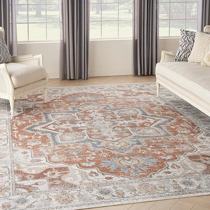 Nourison Home Astra Machine Washable Traditional Gold/Multicolor 9' x 12' Area Rug, Easy Clean, Non Shedding, Bed Room, Living Room, Dining Room, Kitchen (9x12)