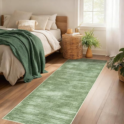 2x6 Runner Rug for Hallways Non Slip Washable Neutral Abstract Modern Olive Green Area Rug for Kitchen Laundry Room Dark Green Floor Covering Carpet 2 x 6
