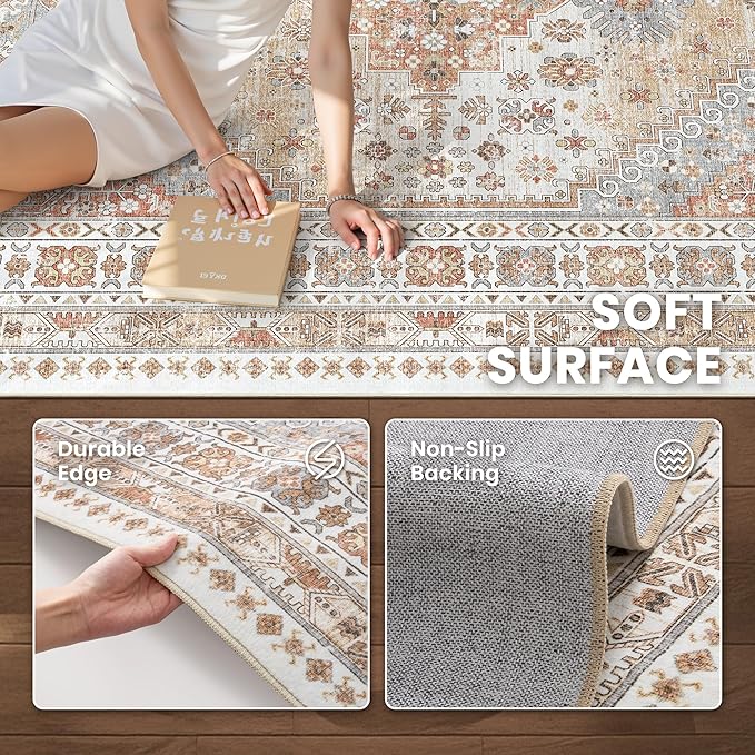 zesthome 9x12 Area Rugs,Stain Resistant Washable Rug,Ultra-Thin Rugs for Living Room,Bedroom,Non-Slip Backing Home Decor Large Area Rug (Orange,9'x12')