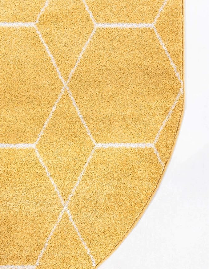 Unique Loom Trellis Frieze Collection Area Rug - Geometric (7' 10" x 10' Oval, Yellow/ Ivory)