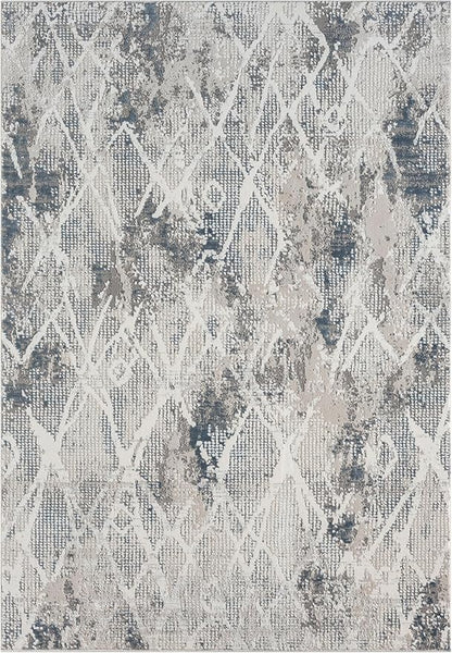 Adel Modern Area Rug for Living Room, 5x7 Rustic Distressed Abstract Blue Rug, Medium Pile Stain Resistant Carpet for Bedroom, Dining Room or Kitchen (5' x 7', Blue)