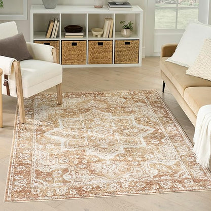 Nourison Home Astra Machine Washable Rust 6'7" x 9' Area Rug - Easy Clean, Non Shedding, Bed Room, Living Room, Dining Room, Kitchen (7' x 9')