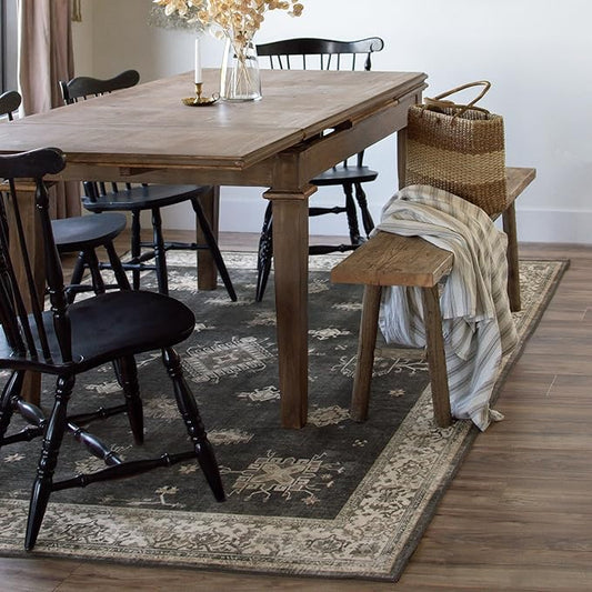 RUGGABLE Washable Vintage Area Rug – Verena Dark Wood 6x9, Stain-Resistant, Non-Slip – Medium Machine Washable Rugs for Living Room, Bedroom, Hallway, Entryway & Office–with Cushioned Pad