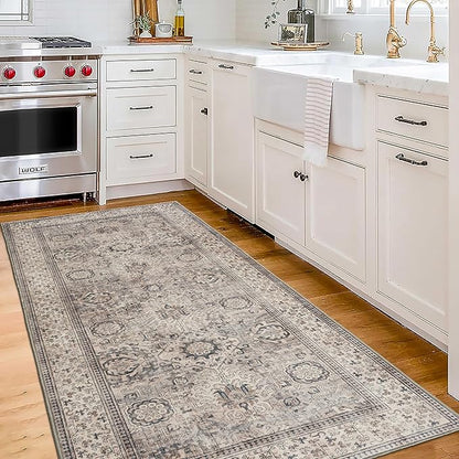 ReaLife Rugs Machine Washable Area Rug - Living Room Bedroom Bathroom Kitchen Entryway Office - Padded Low Pile Stain Resistant Premium - Boho Farmhouse Vintage - Paz - Beige Gray Ivory 2'6" x 6'