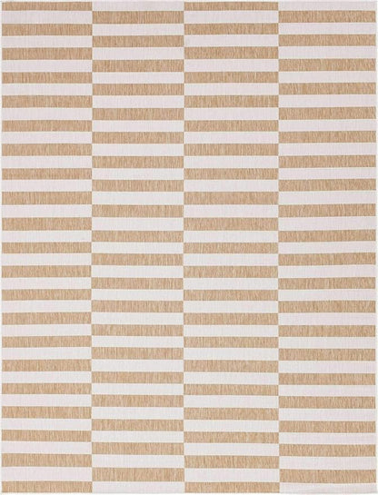 Unique Loom Outdoor Striped Collection Area Rug - Striped (9' x 12' Rectangle, Taupe/Ivory)