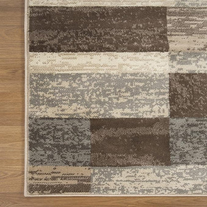 SUPERIOR Indoor Area Rug, Jute Backed, Modern Geometric Patchwork Floor Decor for Bedroom, Office, Living Room, Entryway, Hardwood Floors, Rockwood Collection, 9' x 12', Slate