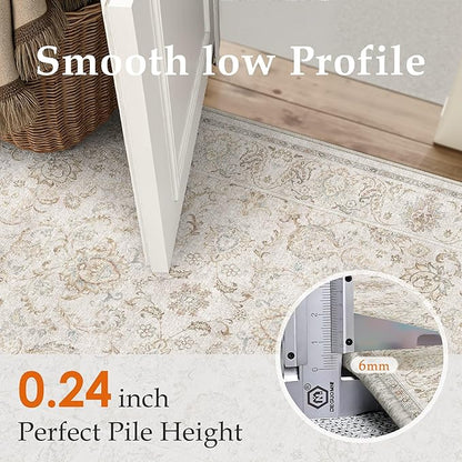 HUGEAR 5x7 Machine Washable Area Rugs Vintage Grey - Neutral Living Room Bedroom Rug Non Slip Stain Resistant Low Pile Aesthetic Throw Carpet Kids & Pet Friendly