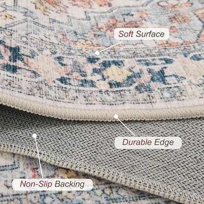 XWZO Runner Rug 2x6ft, Washable Hallway Runner with Non-Slip Backing, Vintage Spill Stain Resistant Floor Mat for Entryway Corridor Bedroom Kitchen, Soft Low-Pile Area Carpet, Colorful