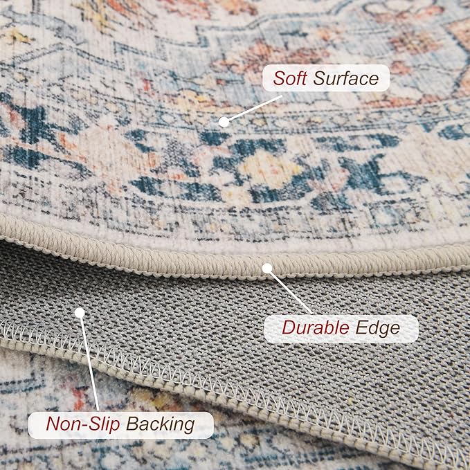 XWZO Entryway Area Rug 2x3ft — Soft Vintage Low Pile Non-Slip Door Floor Mat for Bedroom Bathroom Kitchen Laundry, Spill Resistant Washable Small Indoor Carpet for Doorway Entrance, Colorful