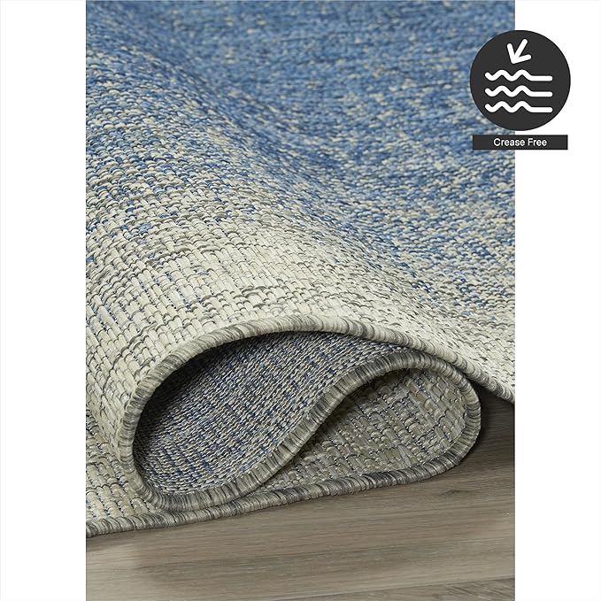 FH Home Outdoor Rug - Waterproof Easy to Clean Stain Resistant - Patio Indoor Outdoor Porch Deck Balcony Entryway - Ombre Modern - Dhruva - Blue - 4' x 6'