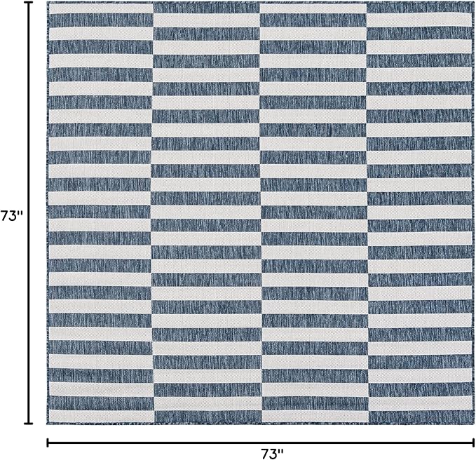 Unique Loom Outdoor Striped Collection Area Rug - Striped (6' 1" Square Blue/Ivory)