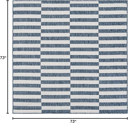 Unique Loom Outdoor Striped Collection Area Rug - Striped (6' 1" Square Blue/Ivory)