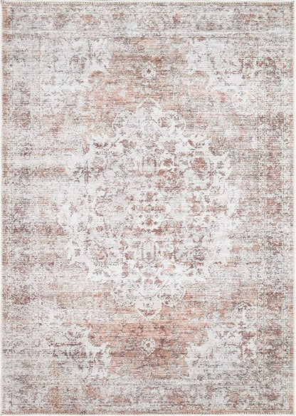Bloom Rugs Washable Non-Slip 4' x 6' Rug - Ivory/Blush Traditional Area Rug for Living Room, Bedroom, Dining Room, and Kitchen - Exact Size: 4' x 6'