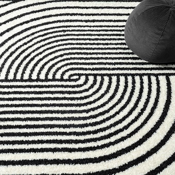 Abani Nuevo Collection Area Rug - Mid-Century Black and White Arch Knot Design - 6' x 9' - for Living Room, Bedroom & Office