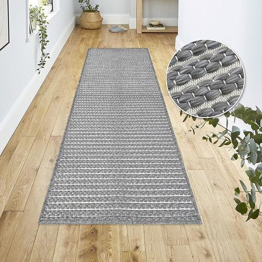 Grey Bathroom Rugs 24"x48"Non Slip Braided Bath Mat for Bathroom Floor Washable Boho Luxury Bath Rug for Tub Soft Vintage Absorbent Shower Sink Mat