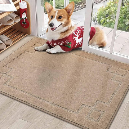 BEQHAUSE Door Mat 24" x 36", Non-Slip Door Mats Indoor Entryway Rugs Washable Low-Profile Absorbent and Stain Resist Floor Mats, Dog Door Mat for Front Back Door, Muddy Wet Shoes & Paws, Beige