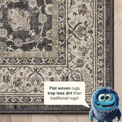 Well Woven Asha Rome Black 2'3" x 7'3" Runner Rug - Oriental Floral Pattern, Easy Clean, Floor-Friendly Backing - for Hallway, Entryway, and Kitchen