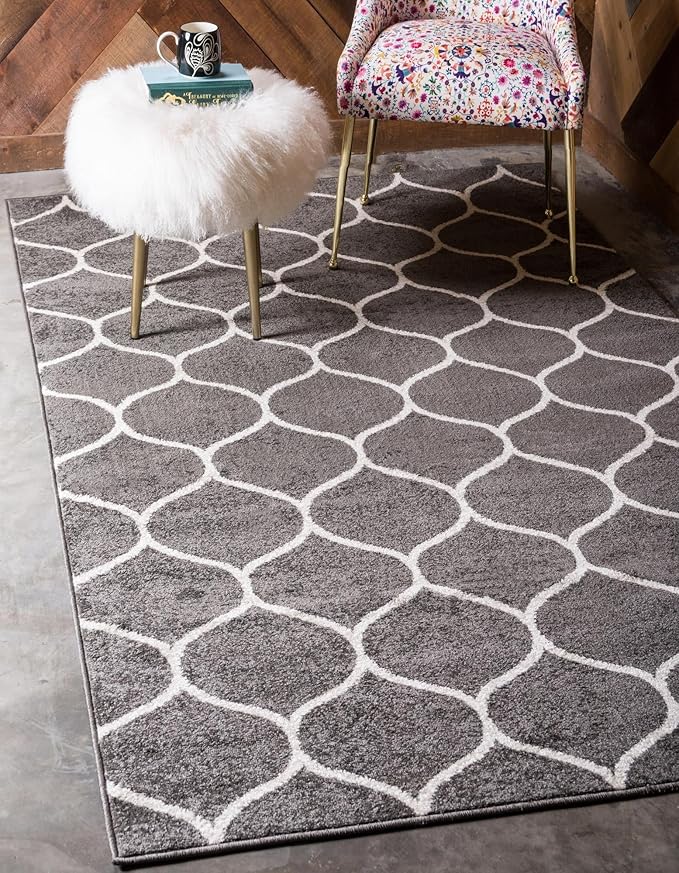 Rugs.com Lattice Frieze Collection Rug – 2' x 3' Dark Gray Medium Rug Perfect for Living Rooms, Large Dining Rooms, Open Floorplans