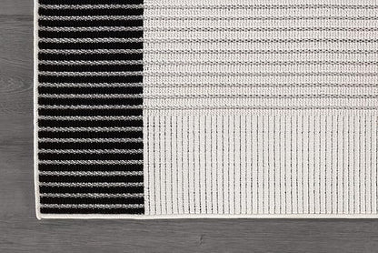 Modern Micro Loop Indoor Area Rugs for Living Room Bedroom Kitchen Geometric Striped Black-White 5x7 Luxury Durable Low and High Pile Non-Shedding Stain Resistant Soft Area Carpet 5 x 7