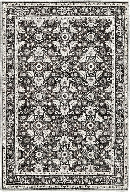 WITSHOCK Washable 2x3 Entryway Area Rug: Soft Non-Slip Backing Washable Rugs Vintage Flower Boho Accent Small Rugs for Bedroom, Kitchen, Bathroom, Nursery Entrance,Black