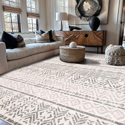 Rugshop Geometric Boho Large Area Rug – Gray Tribal Pattern, Perfect for Living Room, Bedroom, Dining Room, 9' x 12'