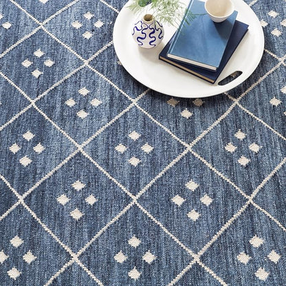 Dash & Albert Kota Indigo Handwoven Wool Rug, 9.5 X 13.5 Feet, Blue Geometric Pattern
