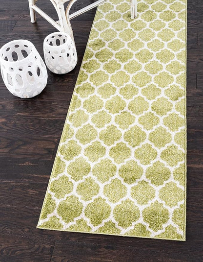 Rugs.com Lattice Collection Rug – 10 Ft Runner Light Green Medium Rug Perfect for Hallways, Entryways