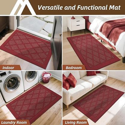 COSY HOMEER Non-Slip Door Mat 20"x32", Entryway Rugs Low Profile Absorbent Dirt Trapper Doormat for Front Entrance, Washable Polypropylene Entry Mat (Red)