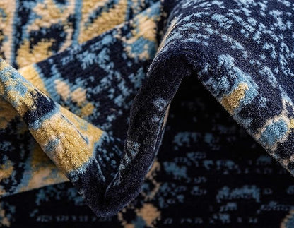 Unique Loom Taftan Collection Border Geometric Tribal Inspired Design Area Rug (9' 10 x 13' 0 Rectangular, Navy Blue/ Gold)